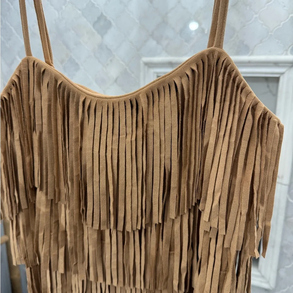 Fringe Brown Dress Francesca’s Small - Picture 3 of 6
